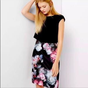 Ted Baker Overlay Fitted Floral Black and Pink Dress Sz US 2 Or Ted Sz 0